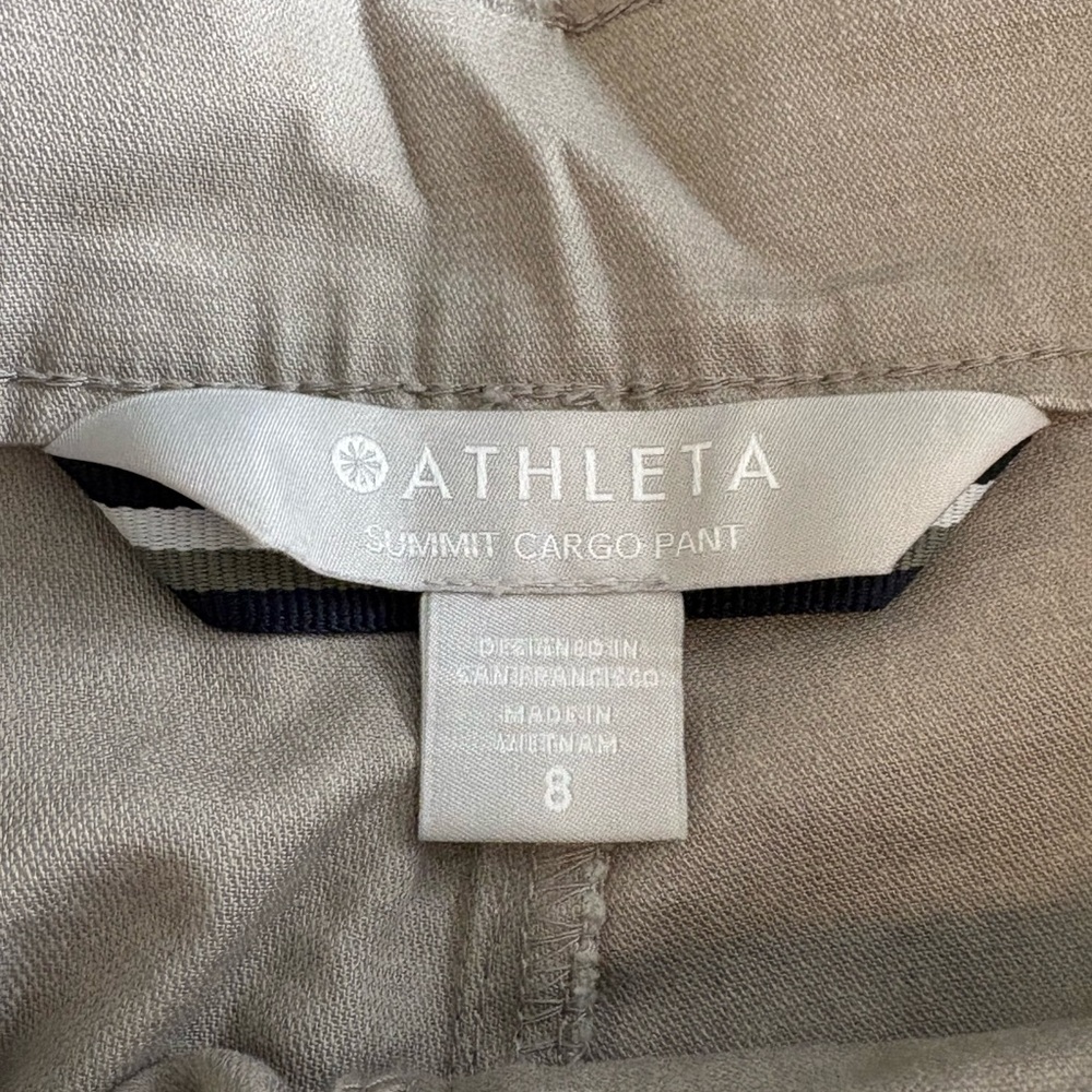 Athleta Women's Summit Cargo Tan Pants with Black Stripes - Picture 4 of 4